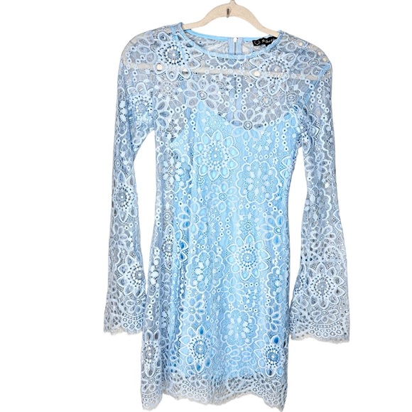 For Love & Lemons Lovebird Lace Dress Blue XS - Picture 11 of 14